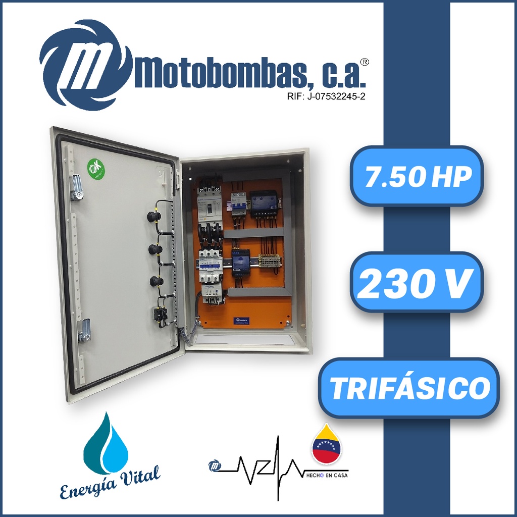 TABLERO DE CONTROL Y POTENCIA TF  P/ MOTOR SUMERGIBLE SERIE MDE MOD. TMDE711300075 7,50HP 3PH/230V DOL