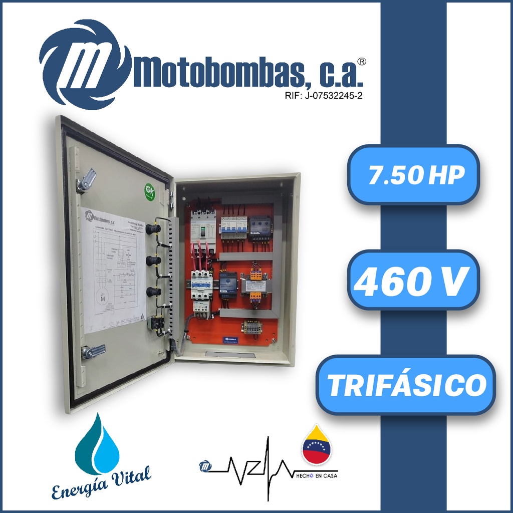 TABLERO DE CONTROL Y POTENCIA TF  P/ MOTOR SUMERGIBLE SERIE MDE MOD. TMDE711400075 7,50HP 3PH/460V DOL