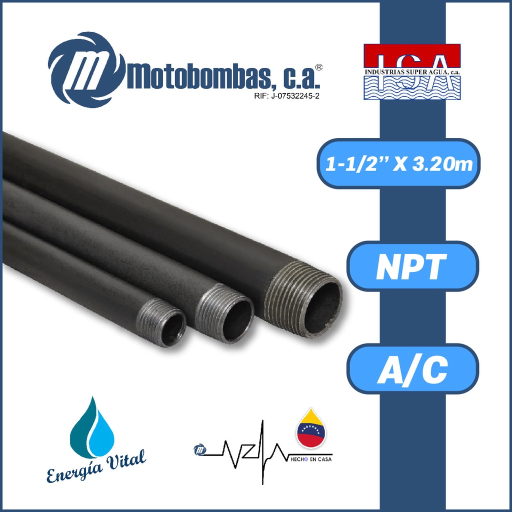 TUBO COLUMNA A/C ASTM A53 SCH40 CC ROSCADO C/ ANILLO CILINDRICO A/C CR-V SERIE ISA MOD.   1-1/2" X 3,20MTS