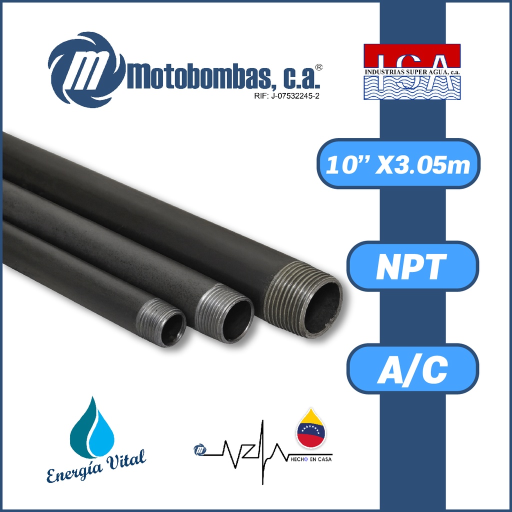 TUBO COLUMNA A/C ASTM A53 SCH40 CC ROSCADO C/ ANILLO CILINDRICO A/C CR-V SERIE ISA MOD. 10" X 3,05MTS