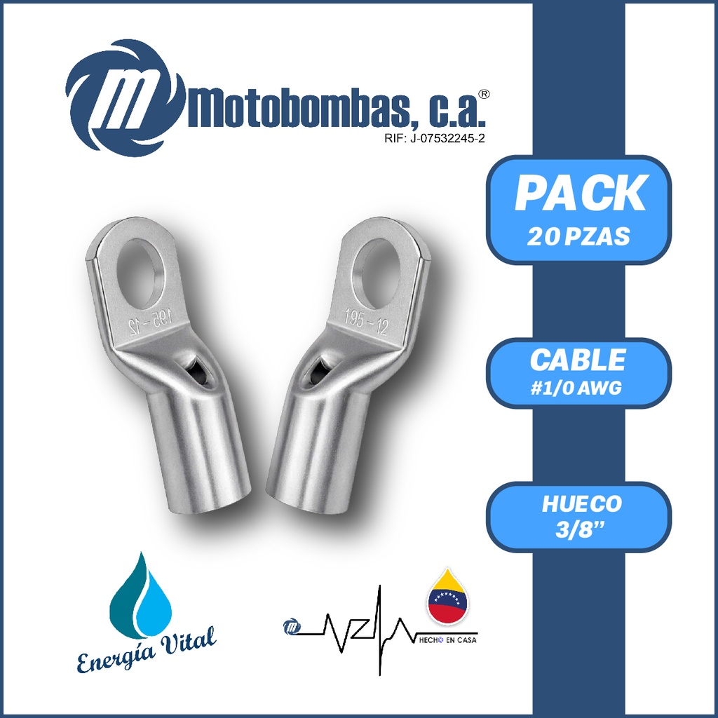 TERMINAL DE COMPRESION PARA CABLE #1/0 AWG HUECO 3/8"