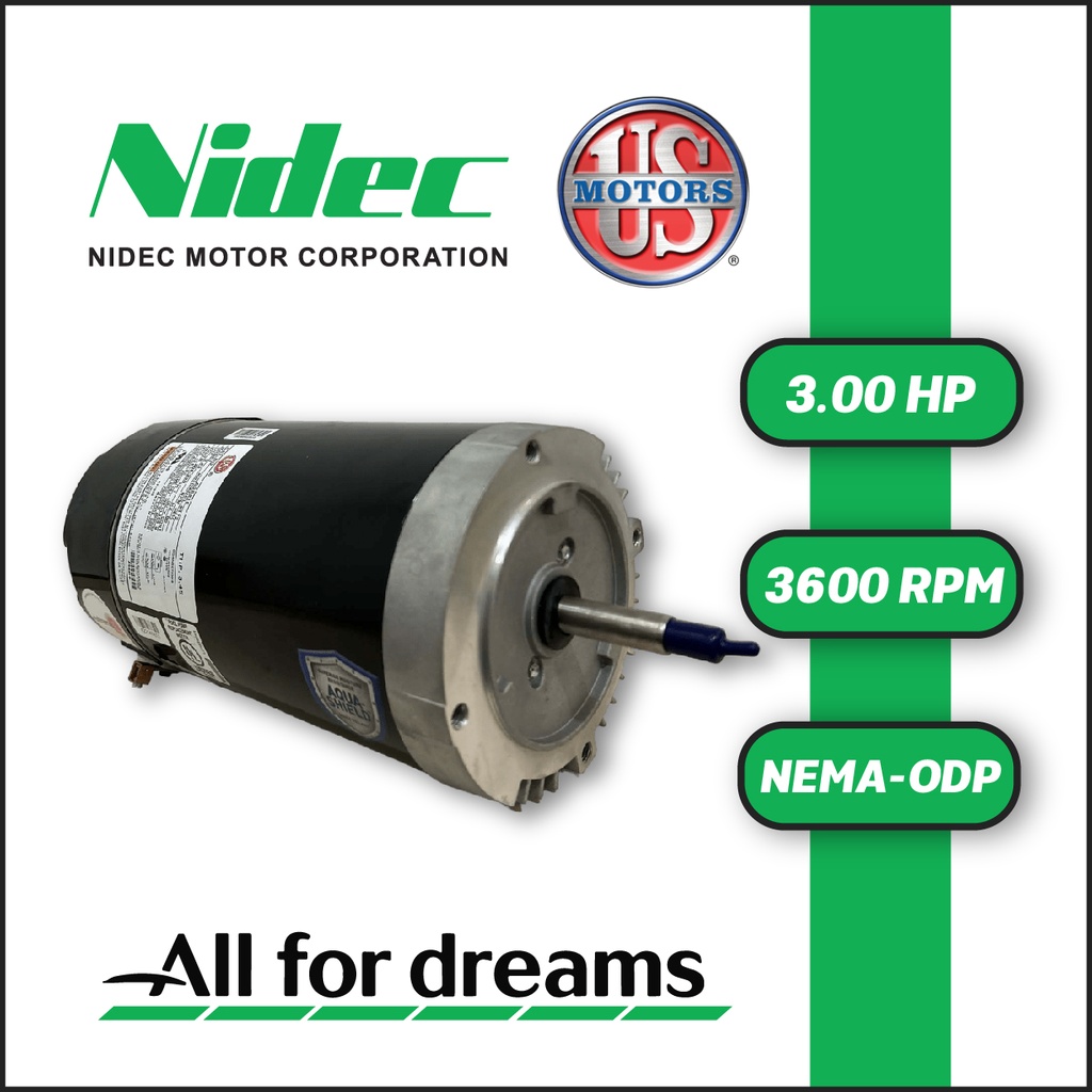 MOTOR HORIZONTAL TC  3,00HP 3600RPM US MOTORS ASB818 AQUA SHIELD 1PH 208-230V 2P SF 1,15 3W DOL 56L FHP ODP NEMA CI