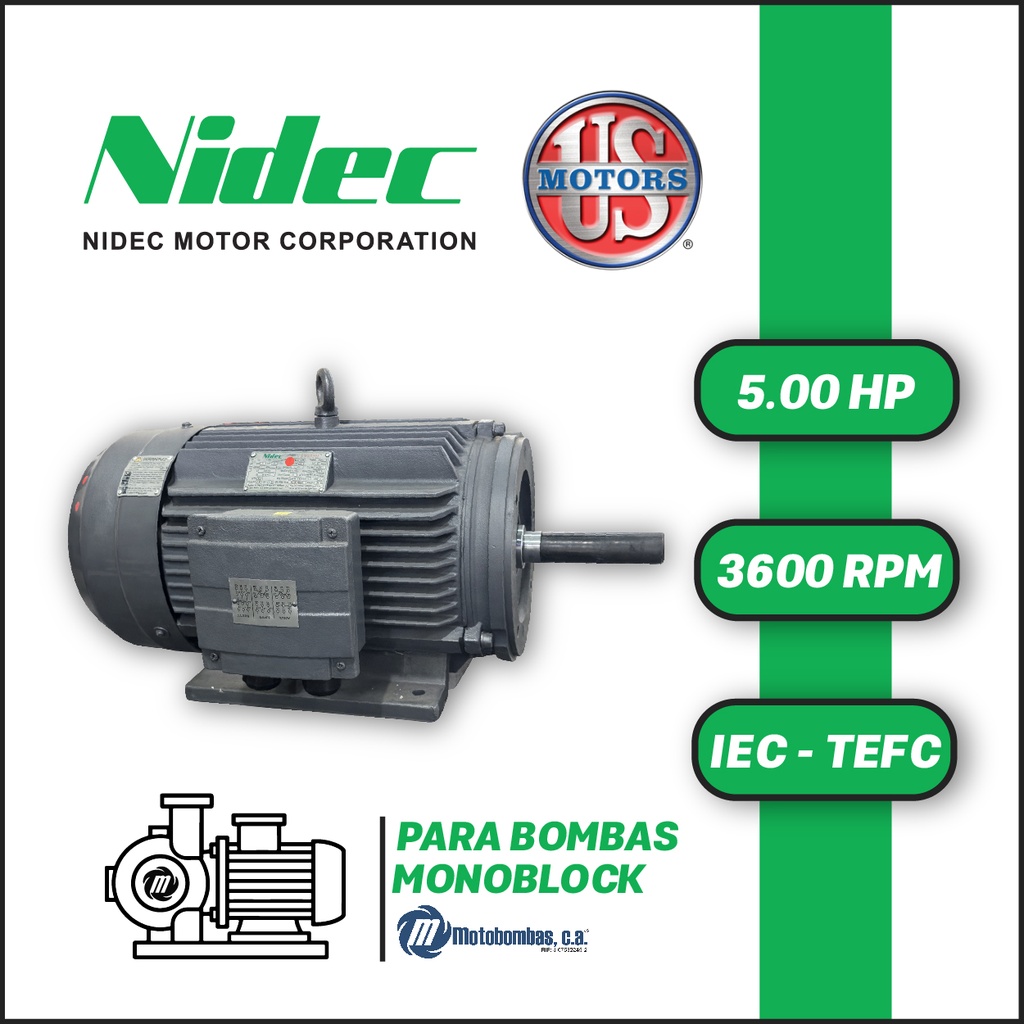MOTOR HORIZONTAL TF JM2P   5,00HP 3600RPM US MOTORS MNCC4E1M / CCD116S 220-440V 2P 3PH SF 1,15 DOL 100L-140TF JM2P IEC-IE2 CI