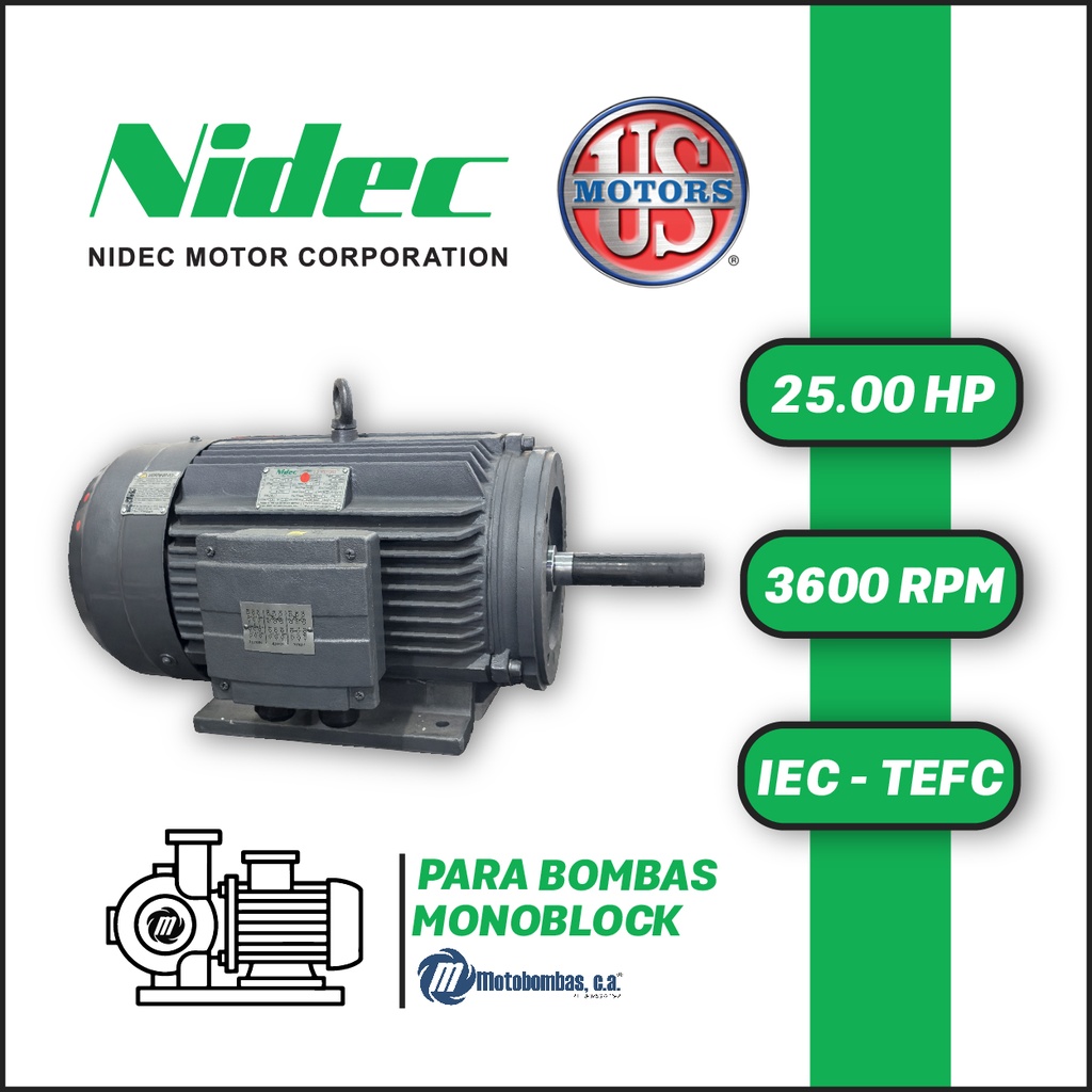 MOTOR HORIZONTAL TF JM2P  25,00HP 3600RPM US MOTORS MNCC19E1M / CCD137S 220-440V 2P 3PH SF 1,15 DOL 160M-34D IEC-IE2 CI