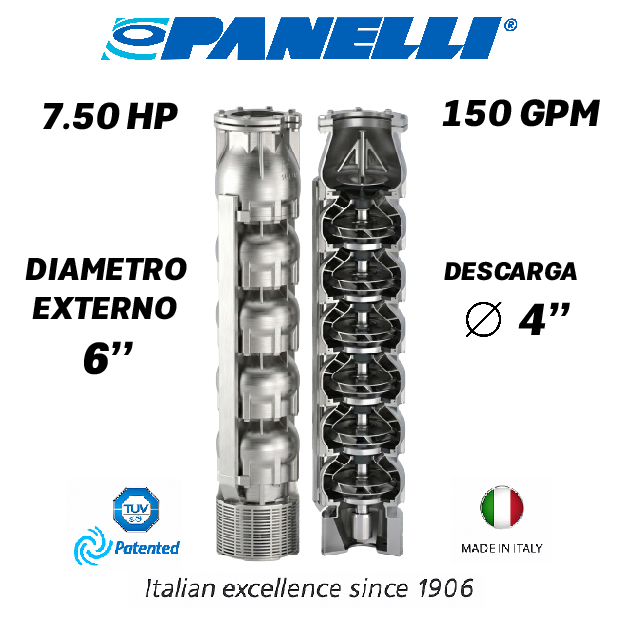 CUERPO SUMERGIBLE PANELLI  6" SERIE  SX MOD. 140SX15003  150GPM   7,50HP 03ET 4"NPT NEMA6