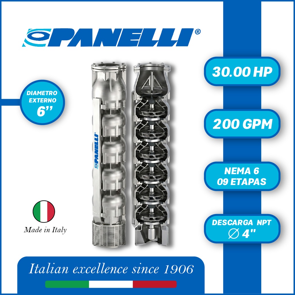 CUERPO SUMERGIBLE PANELLI  6" SERIE  SX MOD. 140SX20009  200GPM  30,00HP 09ET 4"NPT NEMA6
