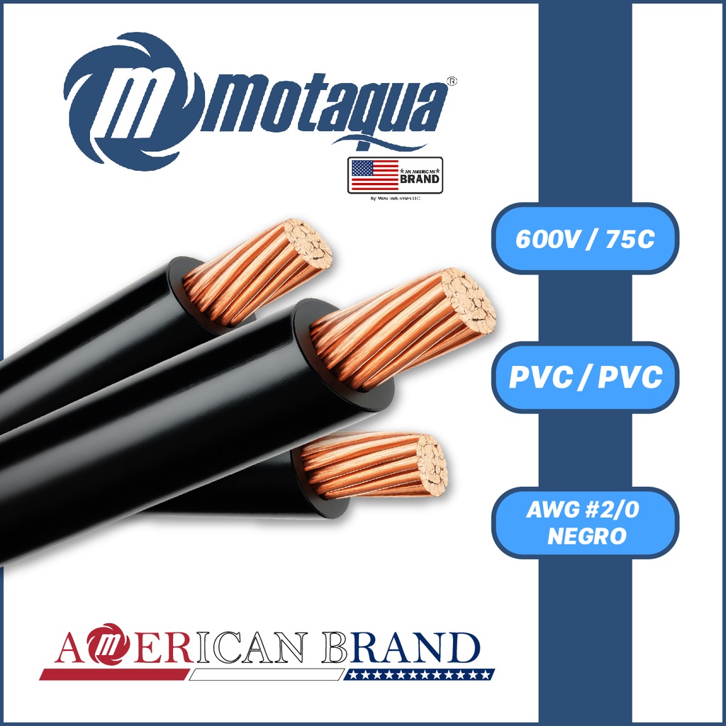 CABLE MONOPOLAR MOTAQUA AWG 600V 75C PVC/PVC SERIE MAE MOD. #2/0 (NEGRO)