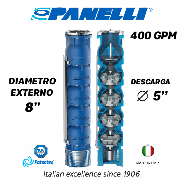 CUERPO SUMERGIBLE PANELLI  8" SERIE REC MOD. 180REC40003 400GPM  40,00HP  03ET 5"NPT NEMA6