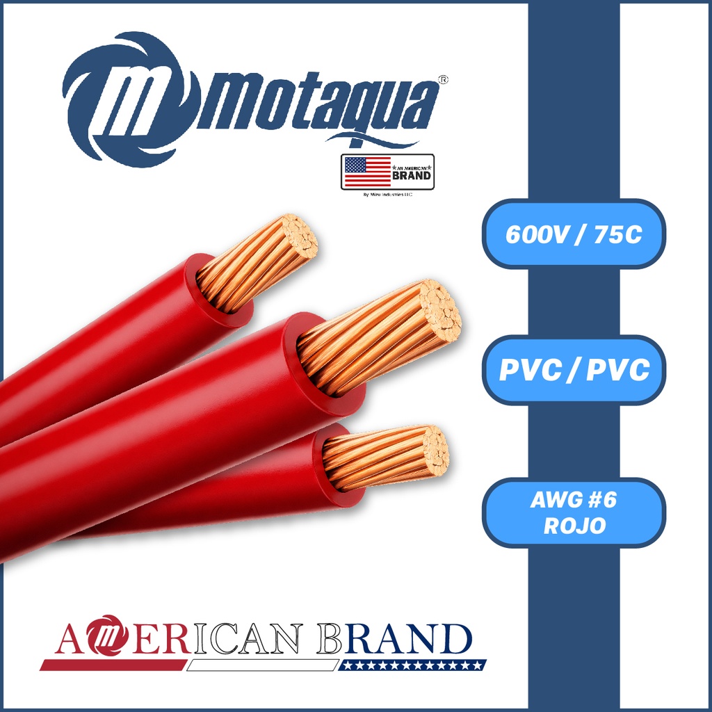 CABLE MONOPOLAR MOTAQUA AWG 600V 75C PVC/PVC SERIE MAE MOD.    #6 (ROJO)