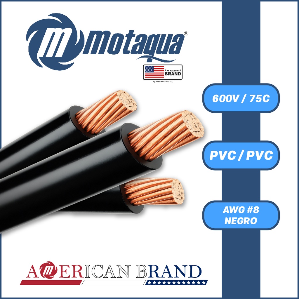 CABLE MONOPOLAR MOTAQUA AWG 600V 75C PVC/PVC SERIE MAE MOD.      #8 (NEGRO)