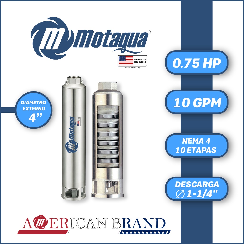 CUERPO SUMERGIBLE MOTAQUA  4"      SERIE MTS MOD. 104TS0710   10GPM   0,75HP 10ET 1-1/4"NPT NEMA4