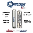 CUERPO SUMERGIBLE MOTAQUA  4"   SERIE MTS MOD.  254TS1007   25GPM   1,00HP 07ET 1-1/2"NPT NEMA4
