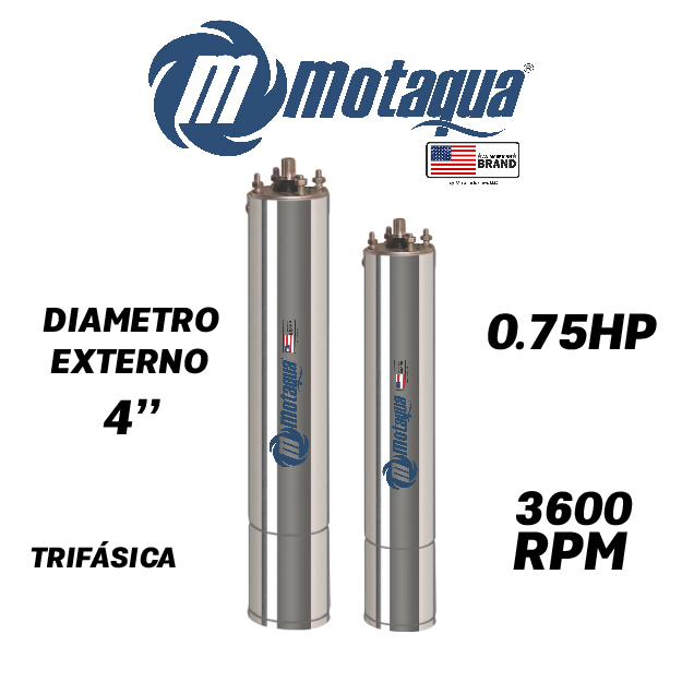MOTOR SUMERGIBLE TF MOTAQUA  4" SERIE MTS MOD. T4ORSF07J   0,75HP 3PH/230V/60HZ/2P 3600RPM 3W DOL NEMA4 OF-R  450LBF