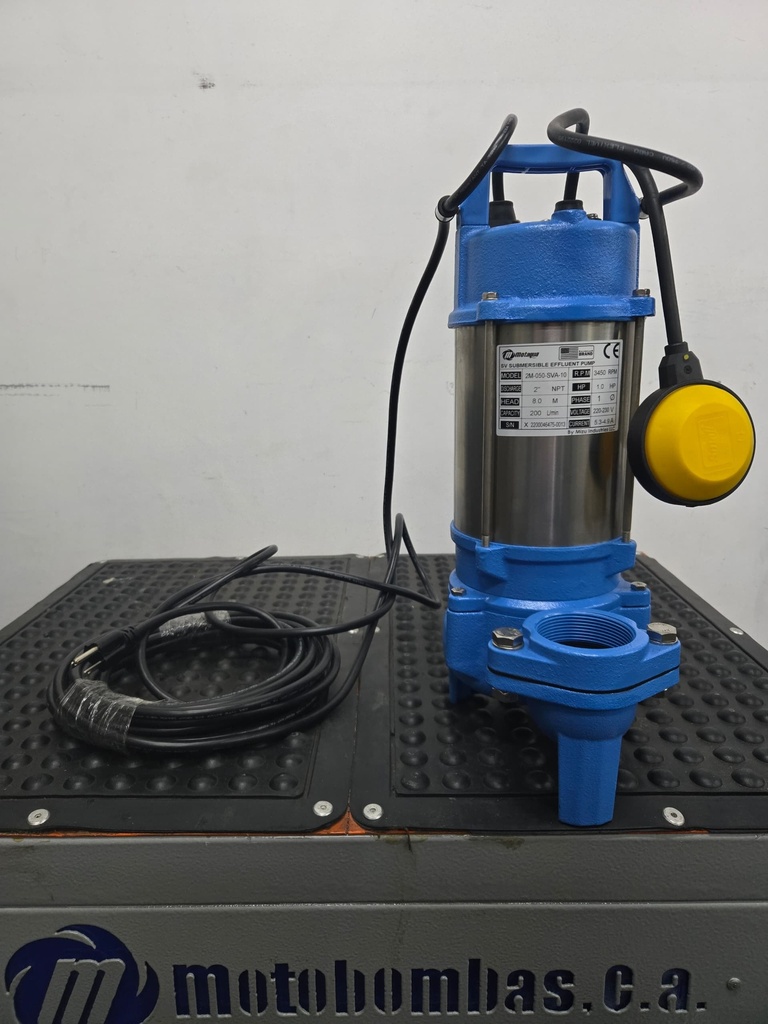 BOMBA SUMERGIBLE AGUAS SERVIDAS MF MOTAQUA SERIE MTS MOD. 2M050SVA10 VORTEX 1,00HP 230V 60HZ 3.450RPM 2"NPT