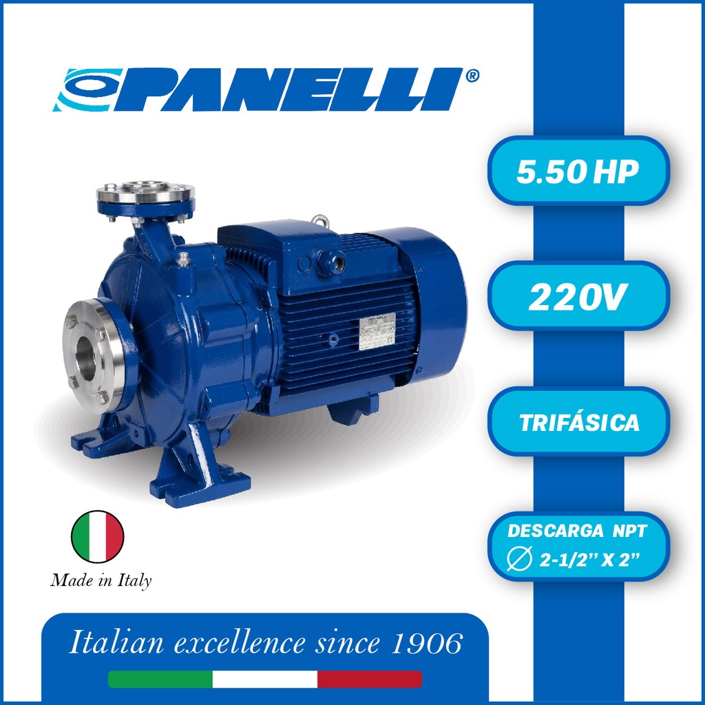 BOMBA MONOBLOCK  PANELLI PSCN 50-125/40 5,50HP/220V/3PH DESCARGA ROSCADA 65MMX50MM