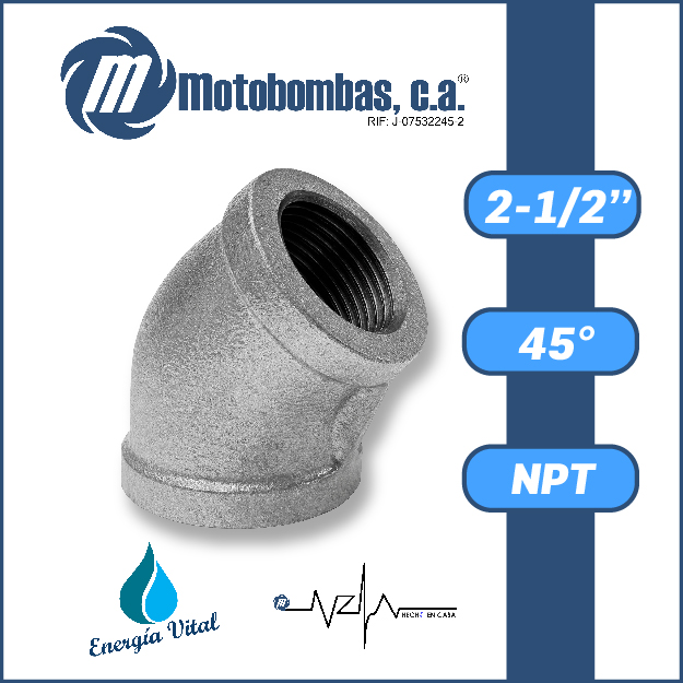 CODO A/C GALVANIZADO SERIE VAR MOD. 45 GRADOS 2-1/2"