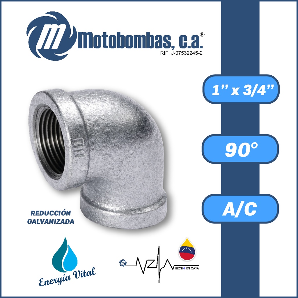 CODO REDUCIDO A/C GALVANIZADO SERIE VAR MOD. 90 GRADOS    1" X 3/4"