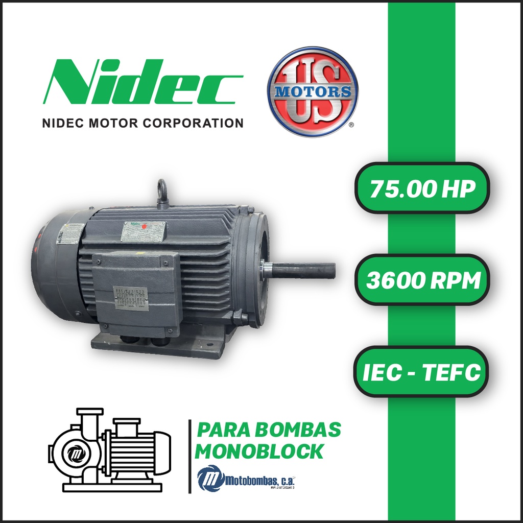 MOTOR HORIZONTAL TF JM2P  75,00HP 3600RPM US MOTORS 225M-360 TF JM2P / CCD127S 3PH 220-440V 2P SF 1,15 9W IEC