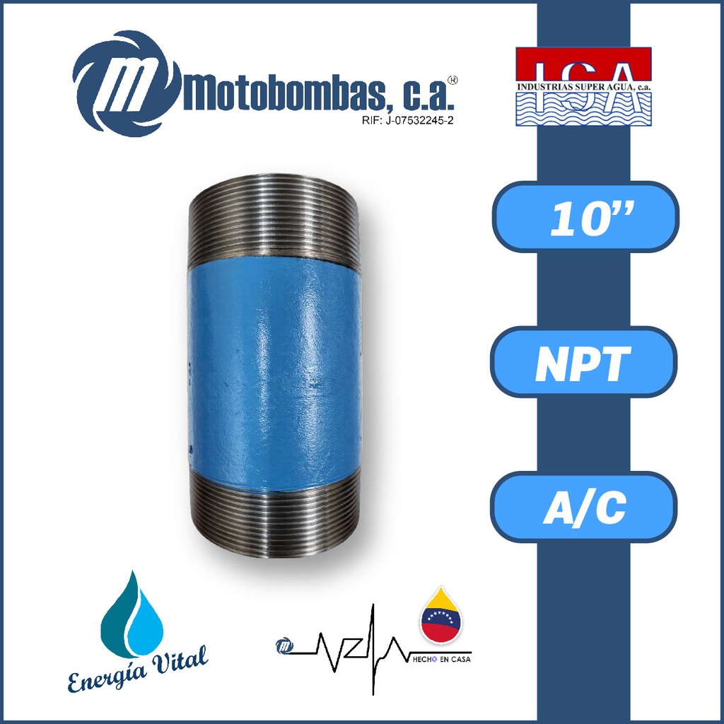 NIPLE CORTO 0,1 A 0,35 MTS A/C ASTM A53 SCH 40 SERIE ISA MOD. 10"