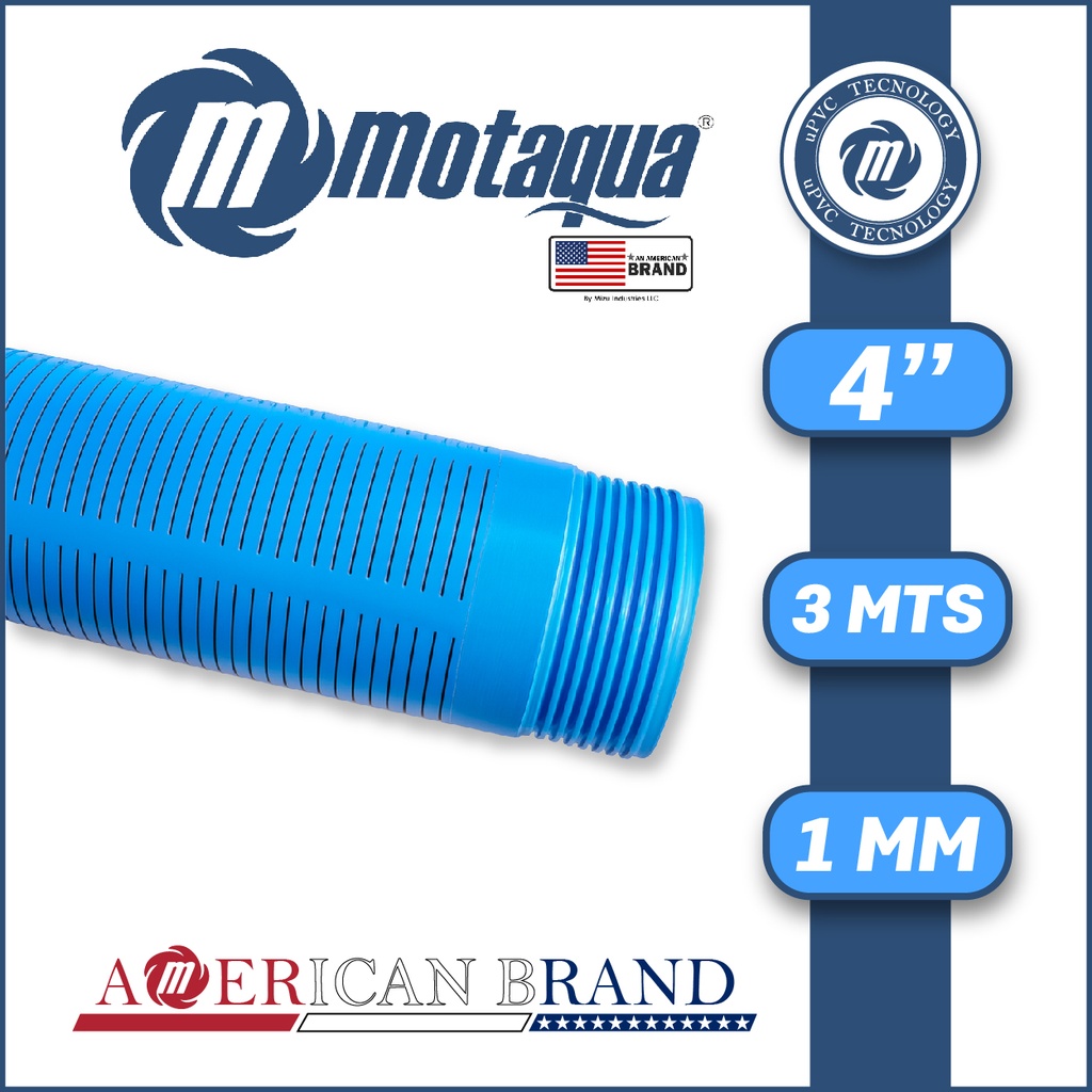 TUBO CASING RANURADO LISO uPVC MOTAQUA MSM CM 4,00" X 3 MTS X 1,00 MM
