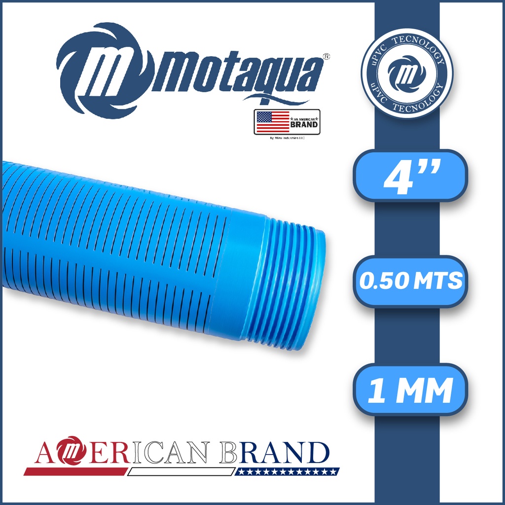 TUBO CASING RANURADO LISO uPVC MOTAQUA MSM CM 4,00" X 0,50 MTS X 1,00 MM