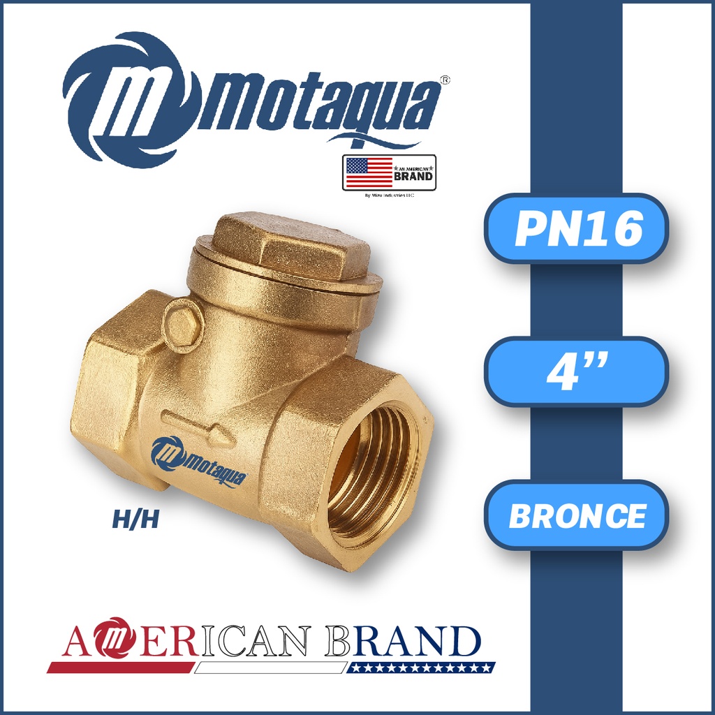 VALVULA     RETENCION HORIZONTAL MOTAQUA SERIE MFD PN16 ROSCADA H/H PESADO BRONCE A MOD.  4"