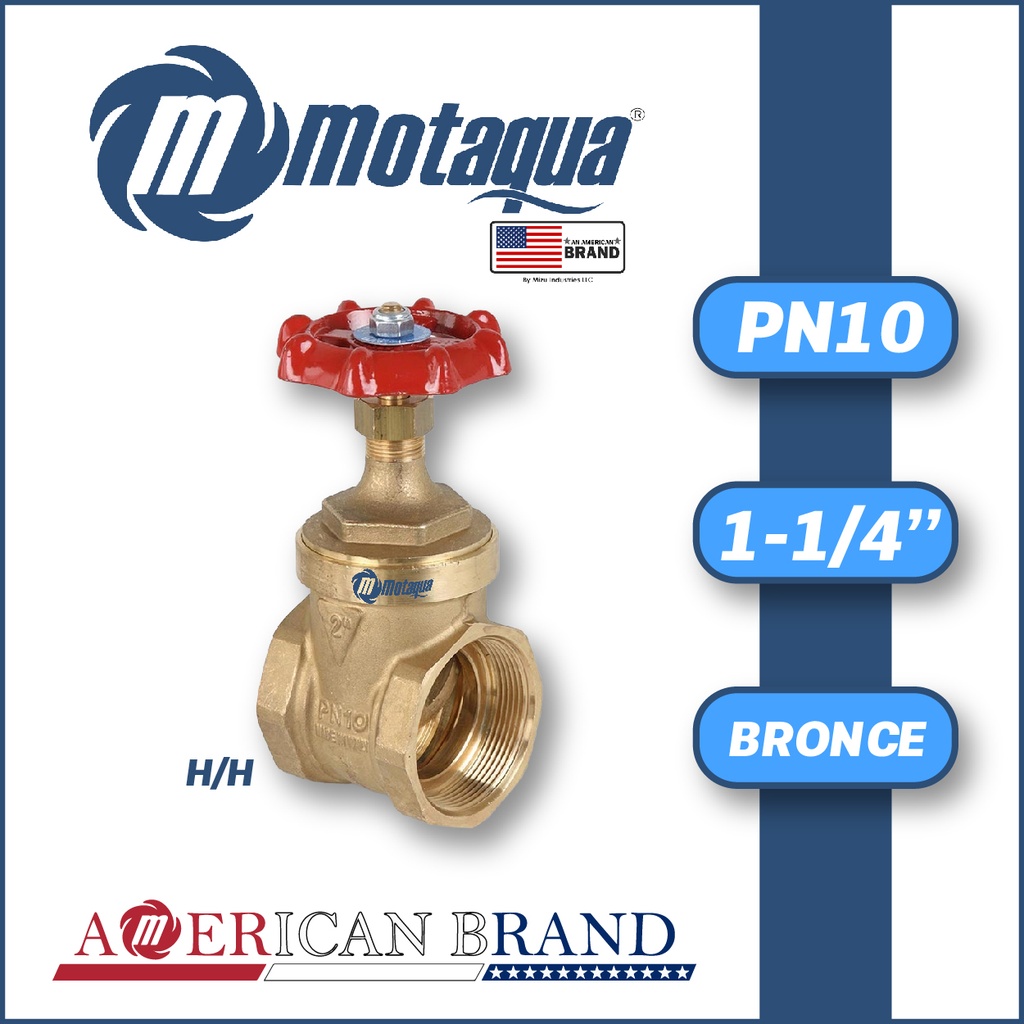 VALVULA COMPUERTA      VASTAGO FIJO MOTAQUA SERIE MFD PN10 ROSCADA H/H STD BRONCE A MOD. 1-1/4"