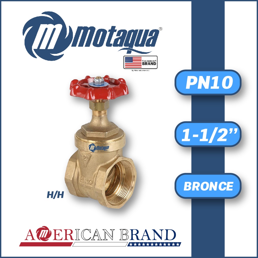 VALVULA COMPUERTA     VASTAGO FIJO MOTAQUA SERIE MFD PN10 ROSCADA H/H STD BRONCE A MOD. 1-1/2"