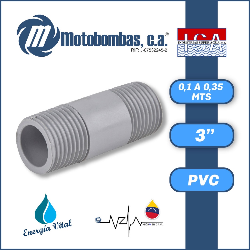 NIPLE CORTO  0,1 A 0,35 MTS PVC SCH 80 SERIE ISA MOD. 3"