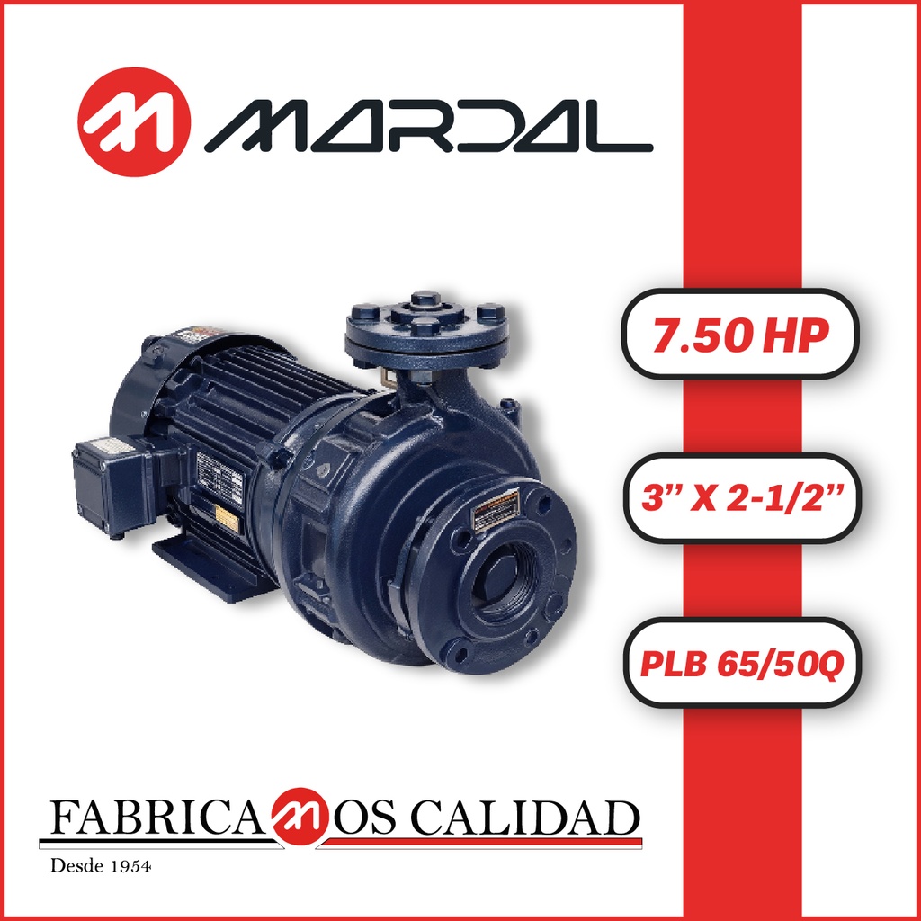BOMBA MONOBLOCK  TF MARDAL PLB 65/50Q  3" X 2-1/2" 7,50HP 3PH/4P/220-440V/60HZ 1800RPM BRIDA DIN