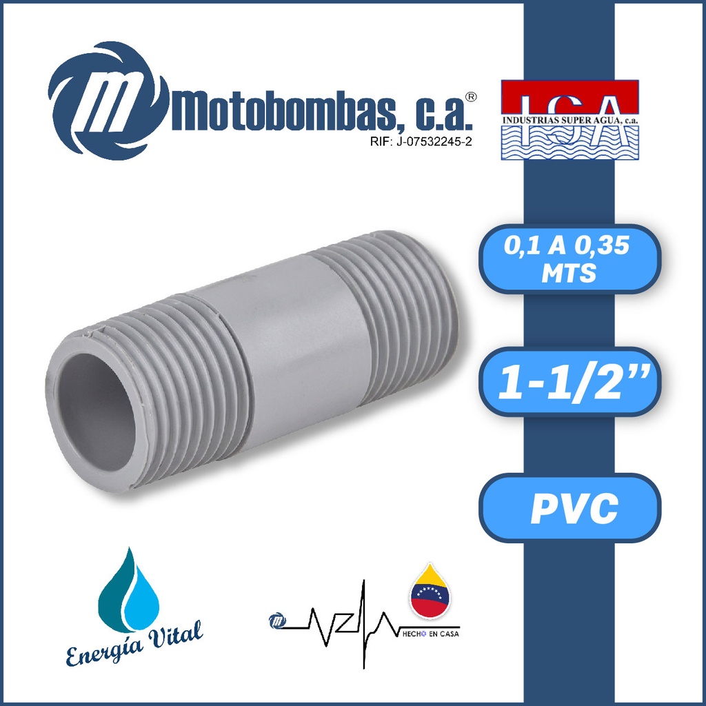 NIPLE CORTO  0,1 A 0,35 MTS PVC SCH 80 SERIE ISA MOD. 1-1/2"