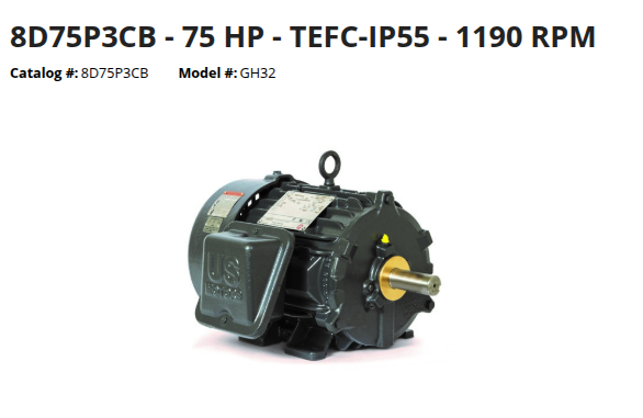 MOTOR HORIZONTAL   75,00HP 1200RPM US MOTORS 8D75P3CB/GH32 (BCP) 405T 3PH 460V 6P SF 1,15 3W DOL TEFC NEMA Premium Efficient CI