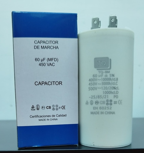 [6584VAR-TQ-BM-450V-060] CAPACITOR DE MARCHA MARCA TQ MOD. 60uF 450V