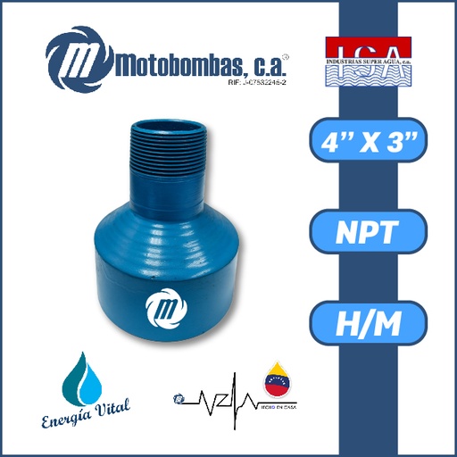 [3983ISA-COPA0R030M040H-ACERO] REDUCCION A/C ROSCADA SERIE ISA MOD. H/M  4" X 3"