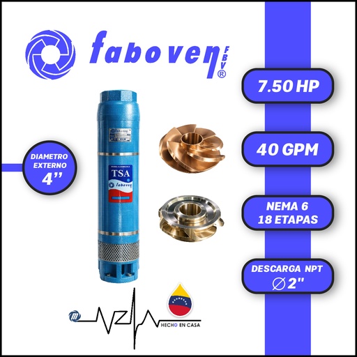 [5503FBV-007504L18BX000-BF01] CUERPO SUMERGIBLE FABOVEN  4" SERIE TSA MOD. 00754L18BX0   40GPM   7,50HP 18ET 2"NPT NEMA6               