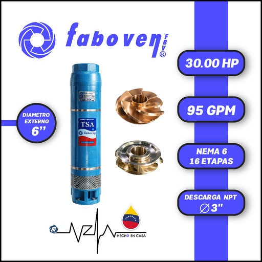 [5513FBV-030006X16DX000-BF01] CUERPO SUMERGIBLE FABOVEN  6" SERIE TSA MOD. 03006X16DX0   95GPM  30,00HP 16ET 3"NPT NEMA6                