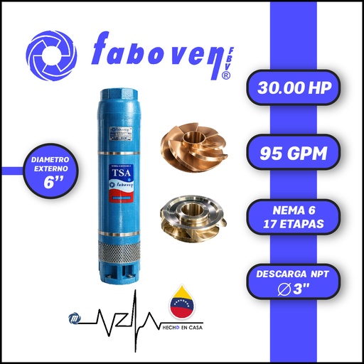 [5513FBV-030006X17DX000-BF01] CUERPO SUMERGIBLE FABOVEN  6" SERIE TSA MOD. 03006X17DX0   95GPM  30,00HP 17ET 3"NPT NEMA6                