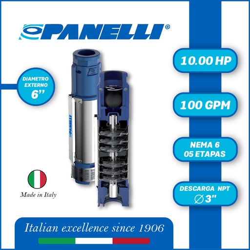 [5505PAN-140PR16N/5] CUERPO SUMERGIBLE PANELLI  6" SERIE  PR MOD. 140PR10005 100GPM  10,00HP  05ET 3"NPT NEMA6