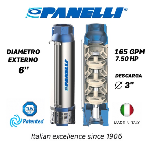 [5515PAN-140PR34N/02] CUERPO SUMERGIBLE PANELLI  6" SERIE  PR MOD. 140PR16502 165GPM   7,50HP  02ET 3"NPT NEMA6