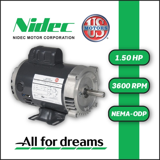 [7905USM-5US001520M056HC-0AI1] MOTOR HORIZONTAL US MOTORS 1,50HP 3600RPM D32C1JHC 1PH 115/208-230V 2P 60HZ SF 1,15 3W 56HC ODP NEMA RS BASE RIGIDA BRIDA C FACE
