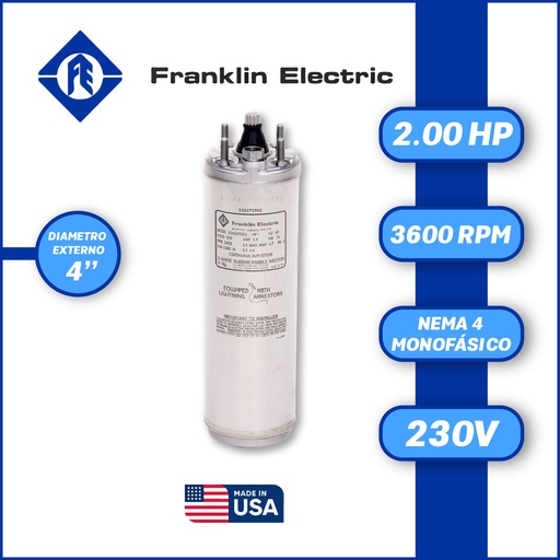 [7505FRA-5FEH3440000200E-AS10] MOTOR SUMERGIBLE MF FRANKLIN  4" SERIE WWELL SS MOD. 2243019204GS   2,00HP 1PH/230V/60HZ/2P 3600RPM 3W DOL NEMA4 WF-C                               