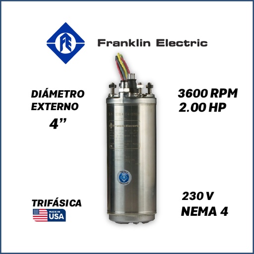 [7505FRA-5FEH6440000200E-AS10] MOTOR SUMERGIBLE TF FRANKLIN  4" SERIE WWELL HT MOD. 2343159204GS   2,00HP 3PH/230V/60HZ/2P 3600RPM 3W DOL NEMA4 WF-C                                      