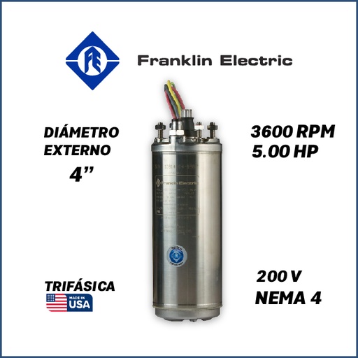 [7505FRA-5FEH4440000500F-SF11] MOTOR SUMERGIBLE TF FRANKLIN  4" SERIE WWELL HT MOD. 2347078602G    5,00HP 3PH/200V/60HZ/2P 3600RPM 3W DOL NEMA4 WF-C                                