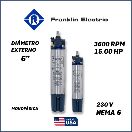 [7515FRA-5FEE3660001501F-SF23] MOTOR SUMERGIBLE MF FRANKLIN  6" SERIE ENCAP SF MOD. 2261138020    15,00HP  1PH/230V/60HZ/2P 3600RPM 3W DOL NEMA6 WF-C