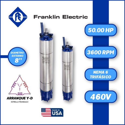 [7525FRA-5FEE9661005001F-SF23] MOTOR SUMERGIBLE TF FRANKLIN  8" SERIE ENCAP SF MOD. 2396218621    50,00HP 3PH/460V/60HZ/2P 3600RPM 6W Y-D NEMA6 WF-C                                    