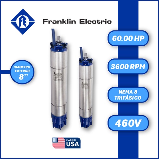 [7525FRA-5FEF9881006002F-SF39] MOTOR SUMERGIBLE TF FRANKLIN  8" SERIE ENCAP SF MOD. 2396228621    60,00HP 3PH/460V/60HZ/2P 3600RPM 3W DOL NEMA8 WF-C
