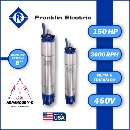 [7525FRA-5FEF8881015002F-SF39] MOTOR SUMERGIBLE TF FRANKLIN  8" SERIE ENCAP SF MOD. 150,00HP 3PH/460V/60HZ/2P 3600RPM 6W Y-D NEMA6 WF-C