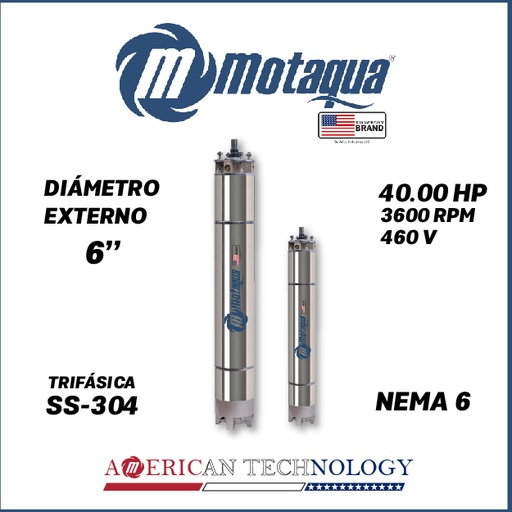 [7515MKD-23004006] MOTOR SUMERGIBLE TF MOTAQUA  6" SERIE MKD MOD. T6WRF0400P  40,00HP 3PH/460V/60HZ/2P 3600RPM 6W Y-D NEMA6 WF-R SS-304