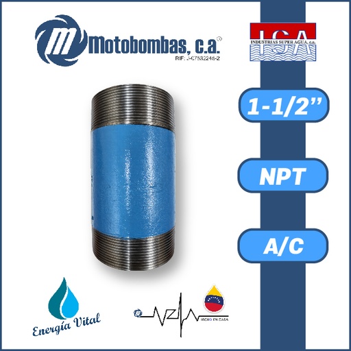 [3963ISA-NIPLER015M012L-ACERO] NIPLE CORTO 0,1 A 0,35 MTS A/C ASTM A53 SCH 40 SERIE ISA MOD.  1-1/2"