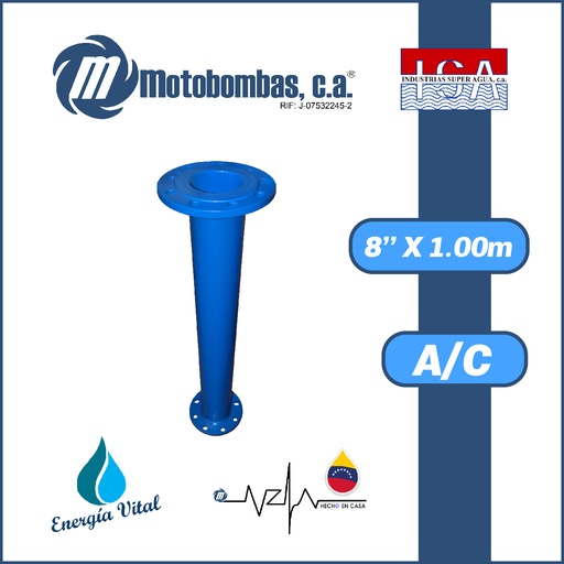 [3563ISA-TCOLBB080X040L-ACEROSCH40] TUBO COLUMNA A/C ASTM A53 SCH40 BRIDADA SERIE ISA MOD.  8" X 1,00MTS